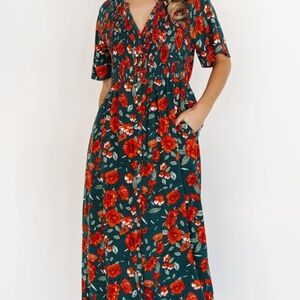 3X Baltic Born Green and Red Floral Button down Maxi